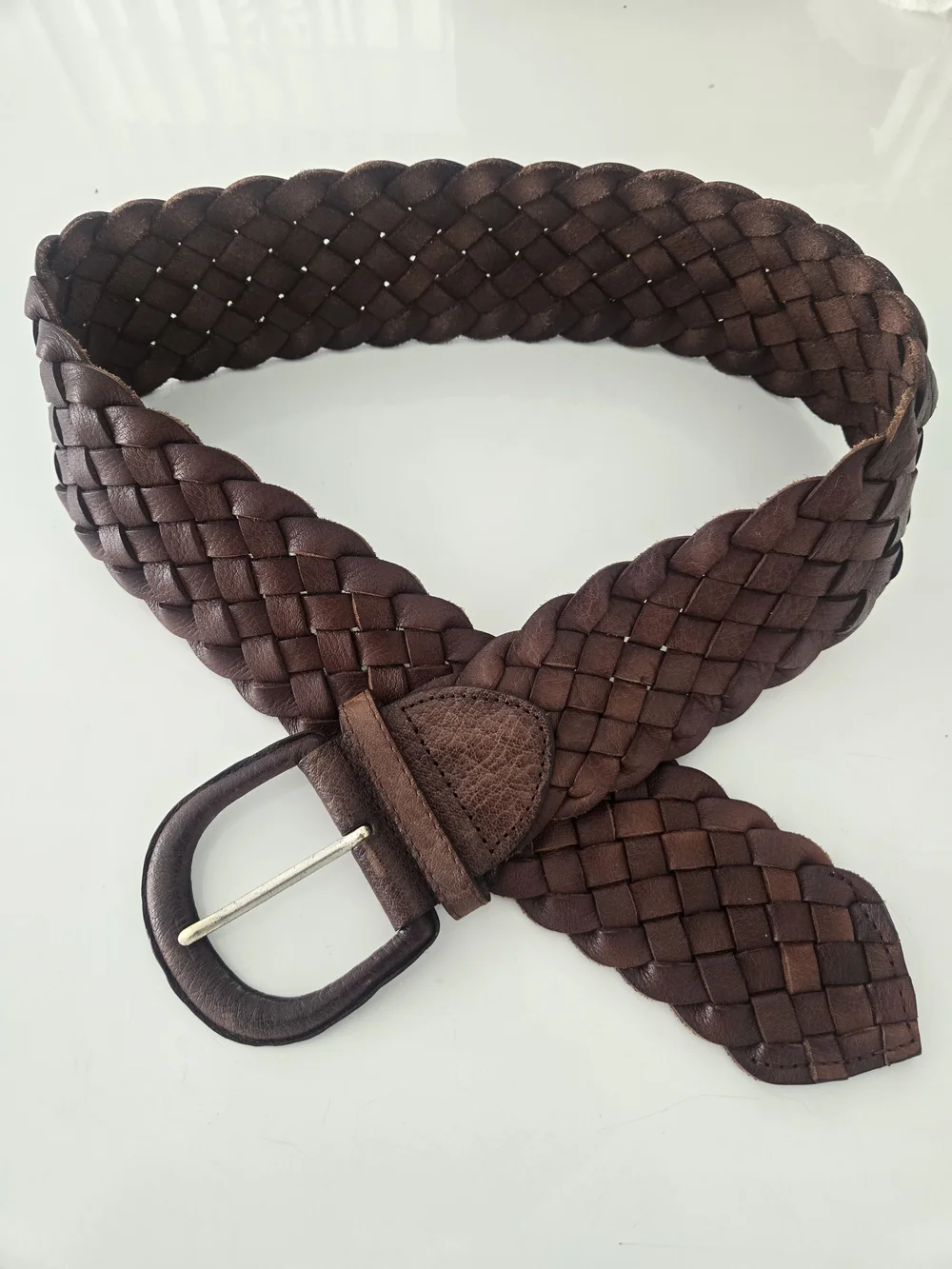 Women's Brown Braided Leather Belt w/ Buckle, Size S Regular